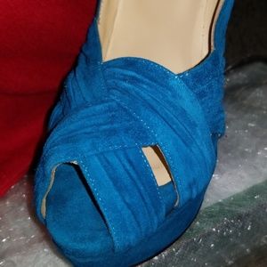Blue Suede Louboutin Open Toed Heels